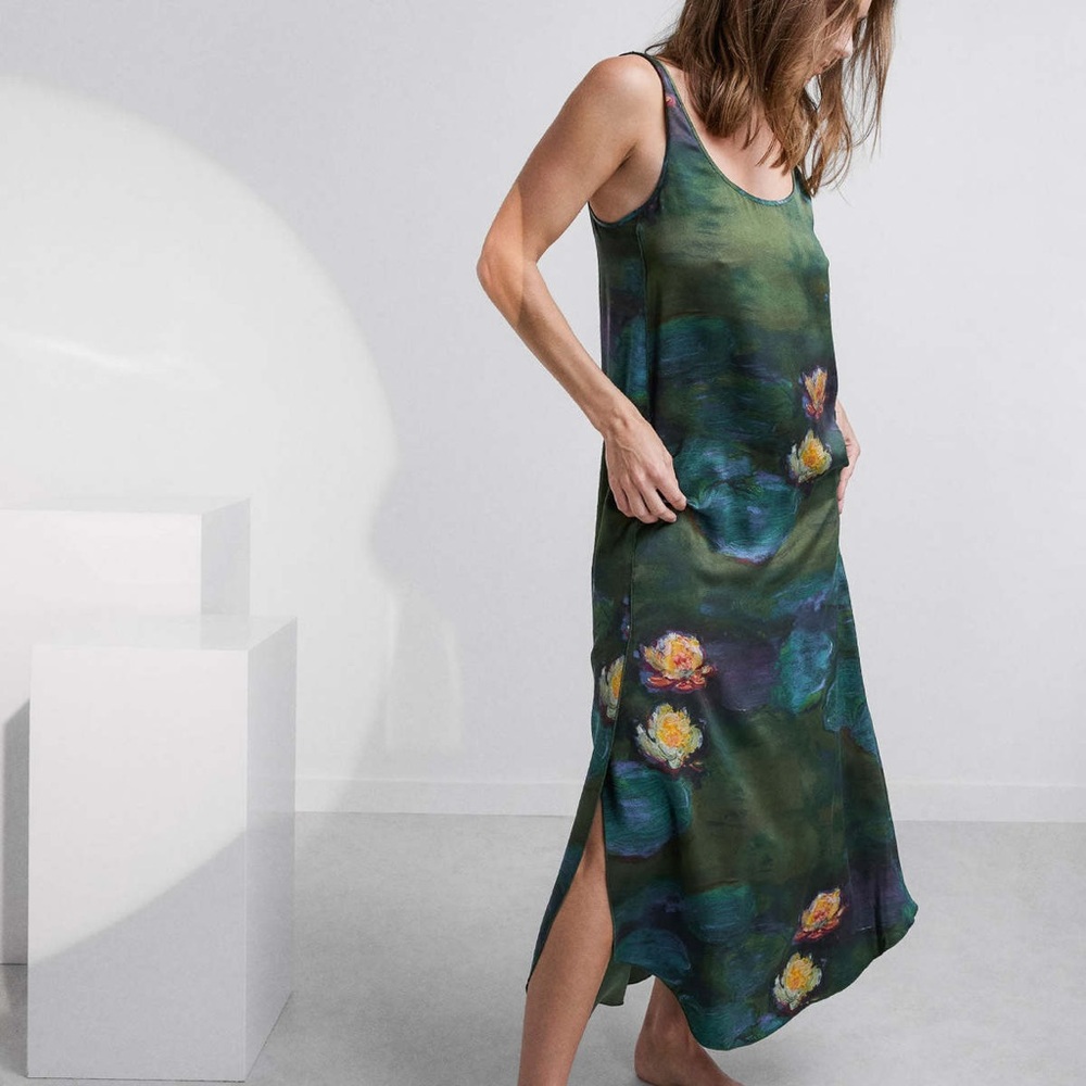 Lunya Silk Green Floral Tulip Maxi Dress